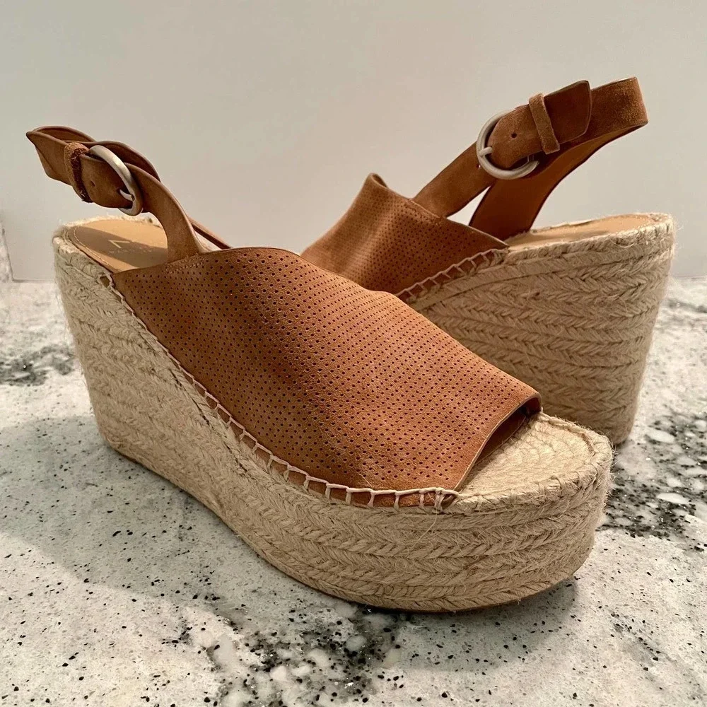 Marc Fisher Andela Sandals Suede Wedge Heel Espadrilles Brown Size 11 NEW